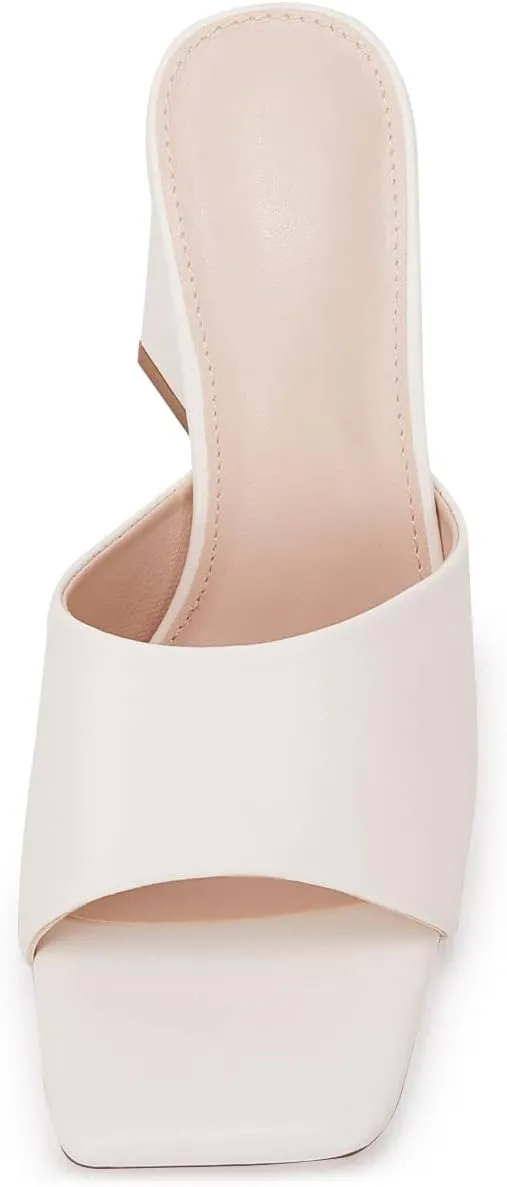 VETASTE Women's Heeled Sandals Square Open Toe Slip on Block Heels Mules