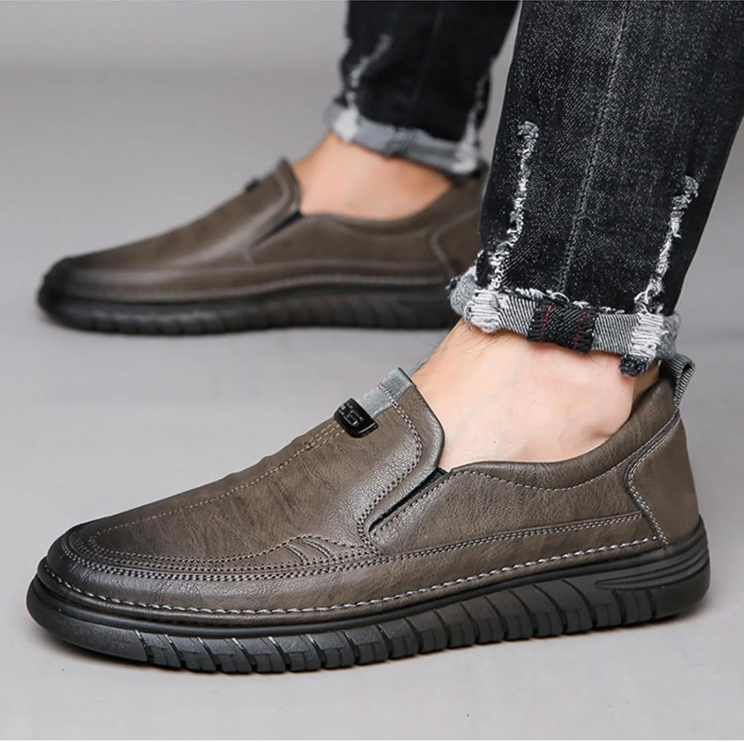 VIFOCUS Men's Loafers Slip-On Casual Leather Dress Shoes,Lightweight Comfort Non-Slip Ox Softsole for Business Driving Walking