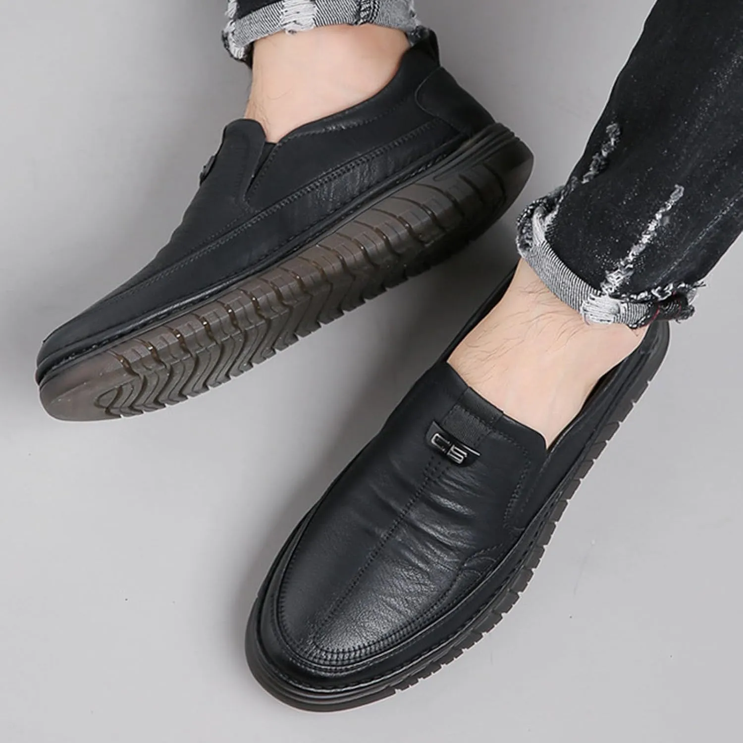 VIFOCUS Men's Loafers Slip-On Casual Leather Dress Shoes,Lightweight Comfort Non-Slip Ox Softsole for Business Driving Walking