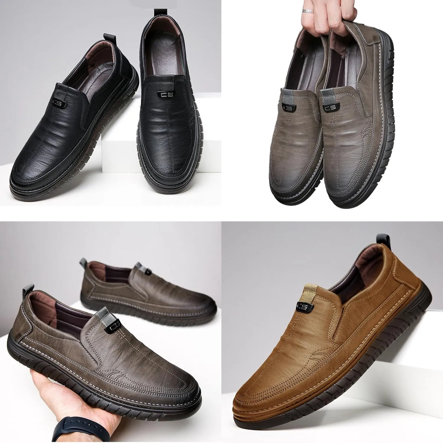 VIFOCUS Men's Loafers Slip-On Casual Leather Dress Shoes,Lightweight Comfort Non-Slip Ox Softsole for Business Driving Walking