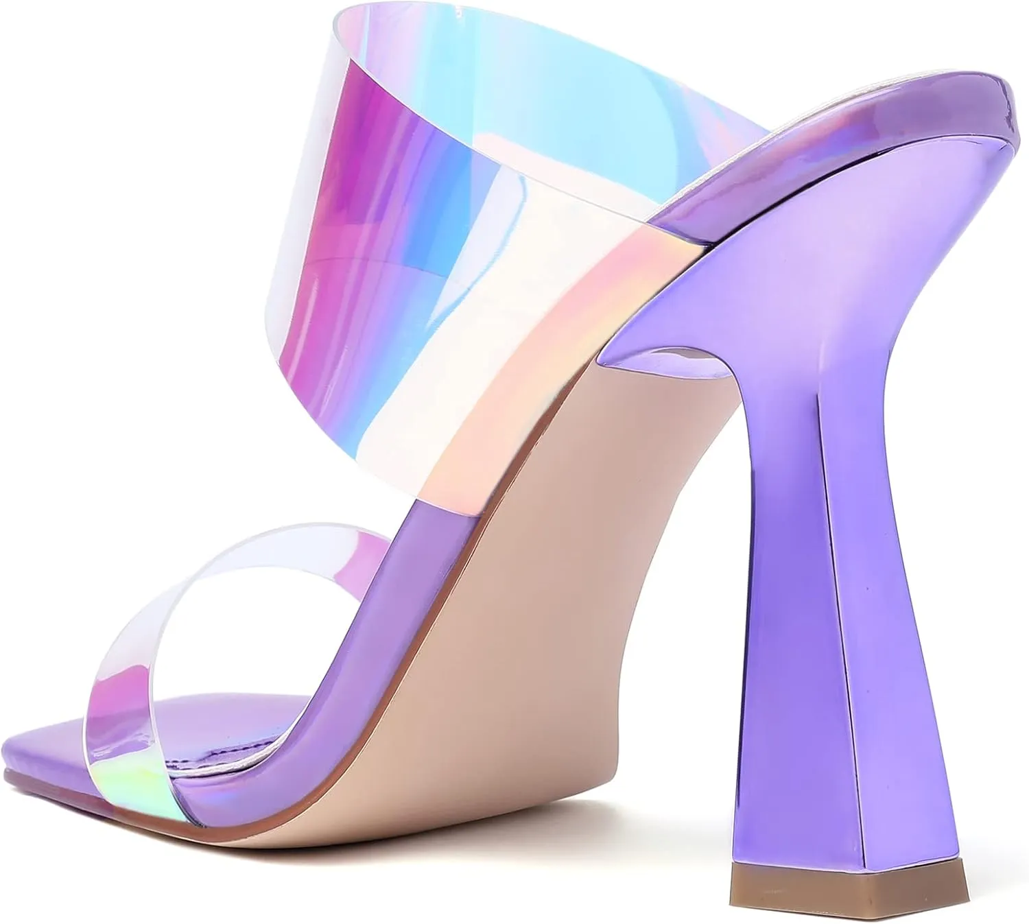 vivianly Women's Clear Heeled Sandals Transparent Straps Chunky Heels Slip on Mules