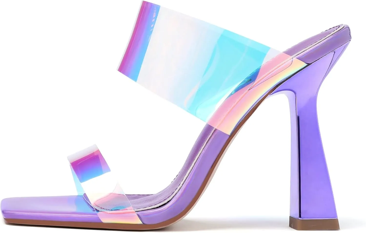 vivianly Women's Clear Heeled Sandals Transparent Straps Chunky Heels Slip on Mules