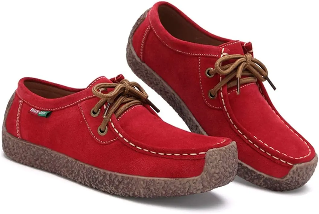 VOKLIN Women's Casual Driving Loafers Moccasins Lace Up Breathable Comfortable Flat Driver Oxfords Shoes