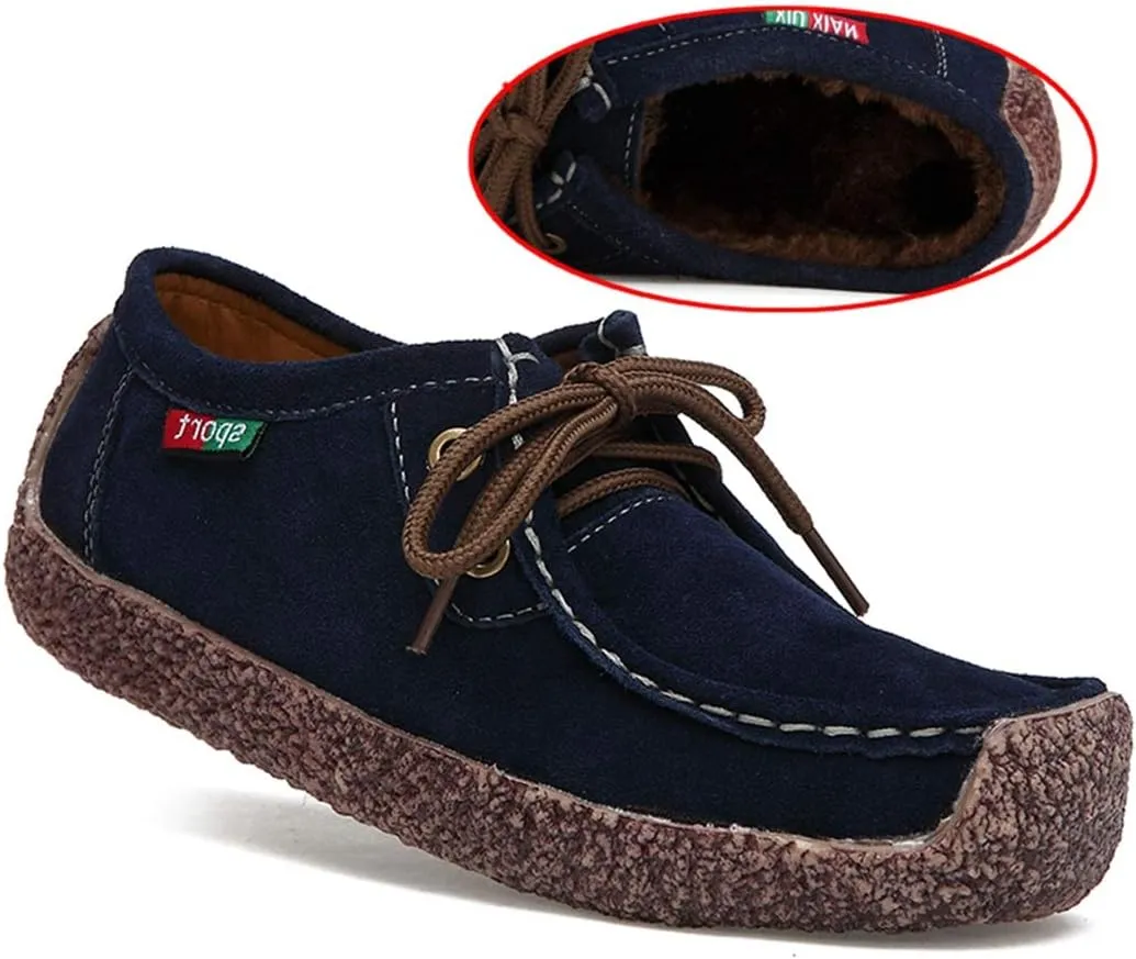 VOKLIN Women's Casual Driving Loafers Moccasins Lace Up Breathable Comfortable Flat Driver Oxfords Shoes
