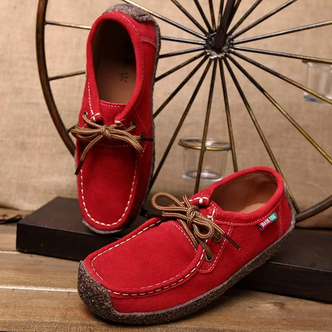 VOKLIN Women's Casual Driving Loafers Moccasins Lace Up Breathable Comfortable Flat Driver Oxfords Shoes