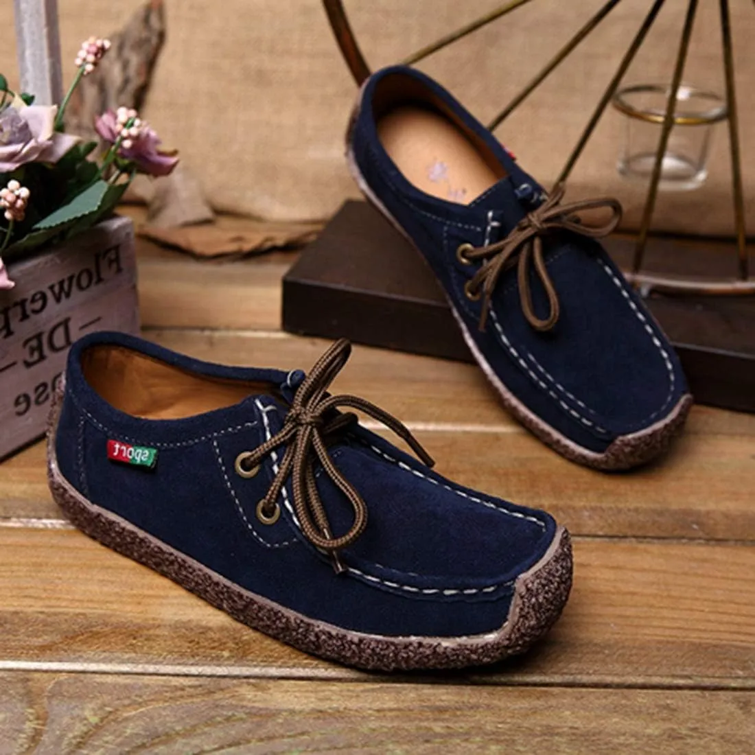 VOKLIN Women's Casual Driving Loafers Moccasins Lace Up Breathable Comfortable Flat Driver Oxfords Shoes