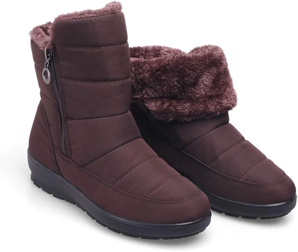 VOKLIN Women's Waterproof Rain Snow Ankle Boots Winter Warm Fur Zipper Anti-slip Outdoor Snow Short Booties