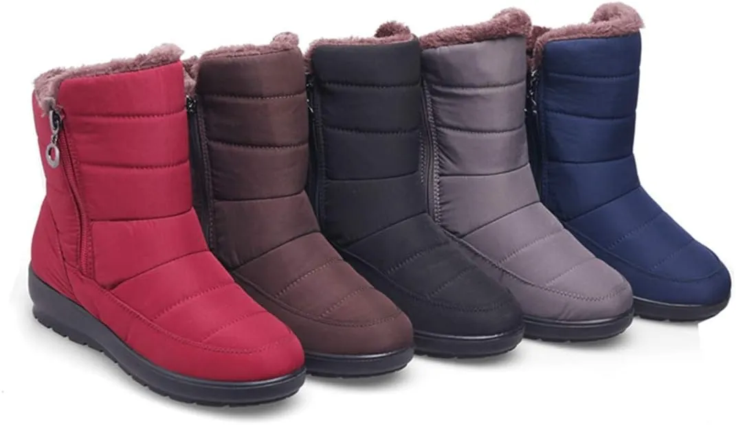 VOKLIN Women's Waterproof Rain Snow Ankle Boots Winter Warm Fur Zipper Anti-slip Outdoor Snow Short Booties