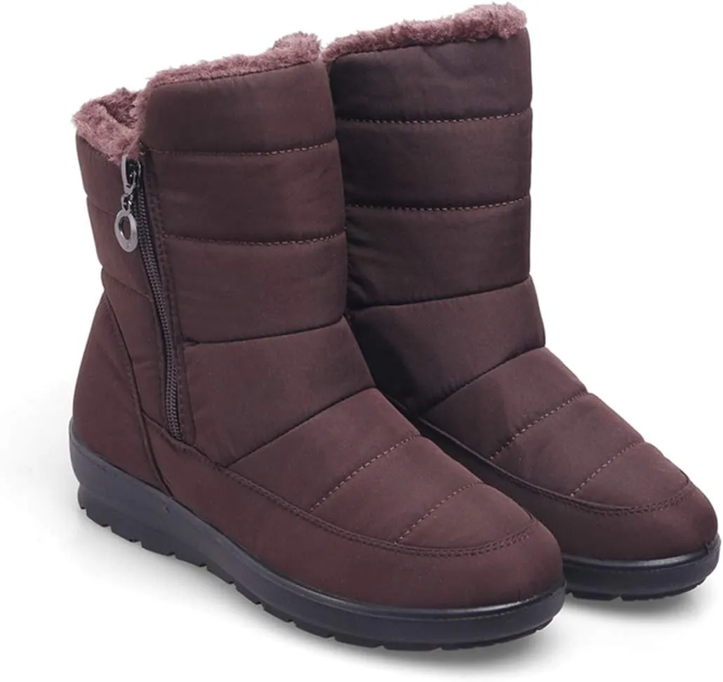 VOKLIN Women's Waterproof Rain Snow Ankle Boots Winter Warm Fur Zipper Anti-slip Outdoor Snow Short Booties