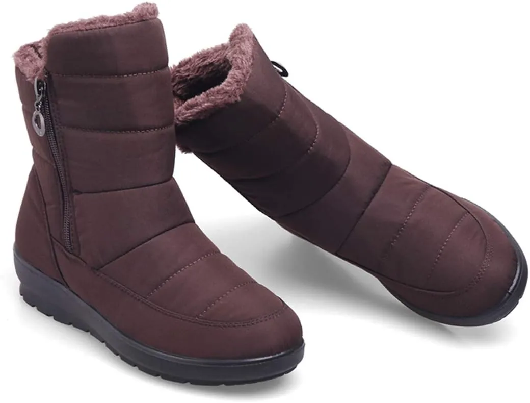 VOKLIN Women's Waterproof Rain Snow Ankle Boots Winter Warm Fur Zipper Anti-slip Outdoor Snow Short Booties