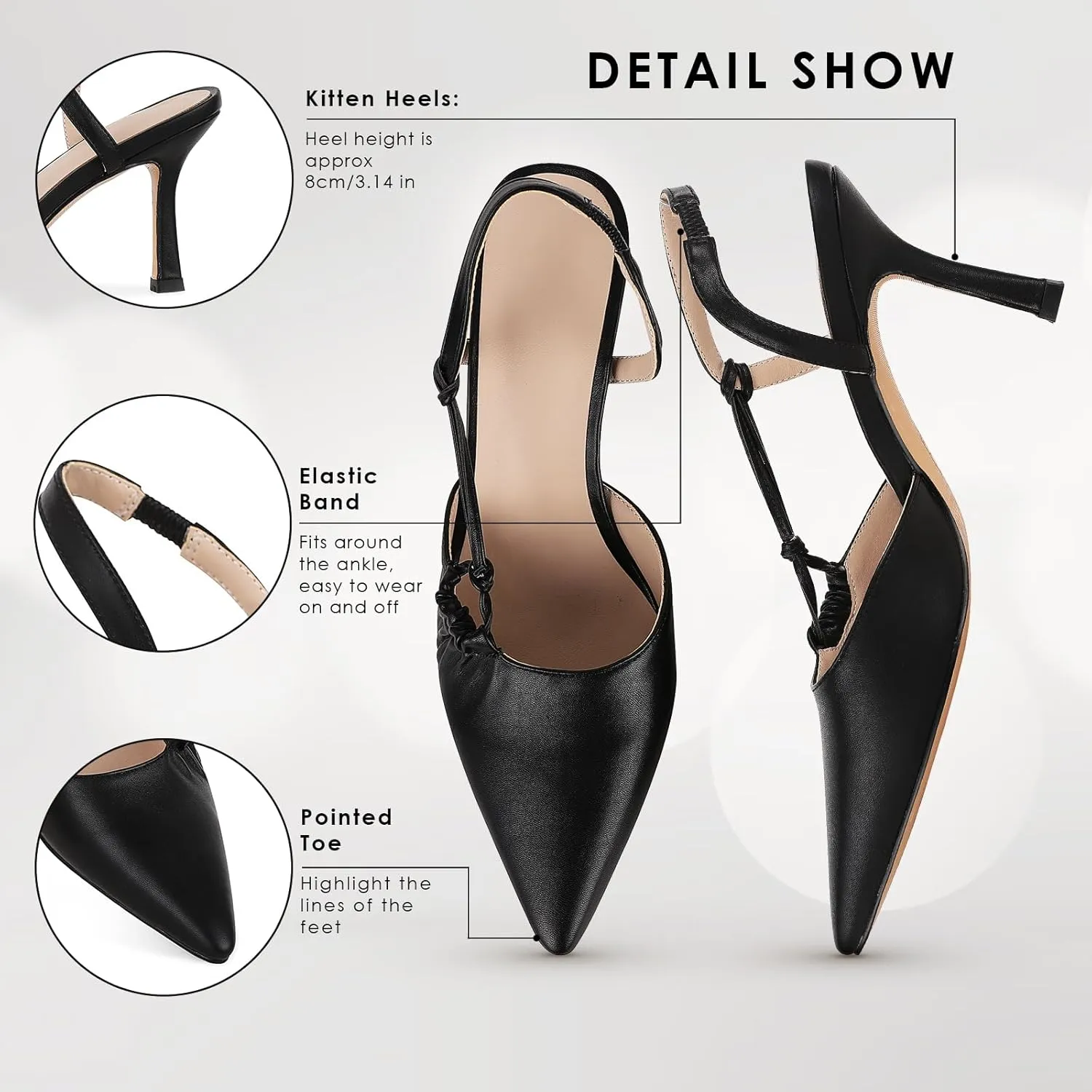 VOMIRA Kitten Heels Pointed Toe Heeled Sandals Backless Ankle Strap Stiletto High Heels Pumps Shoes Bridal Wedding Dress Sandals