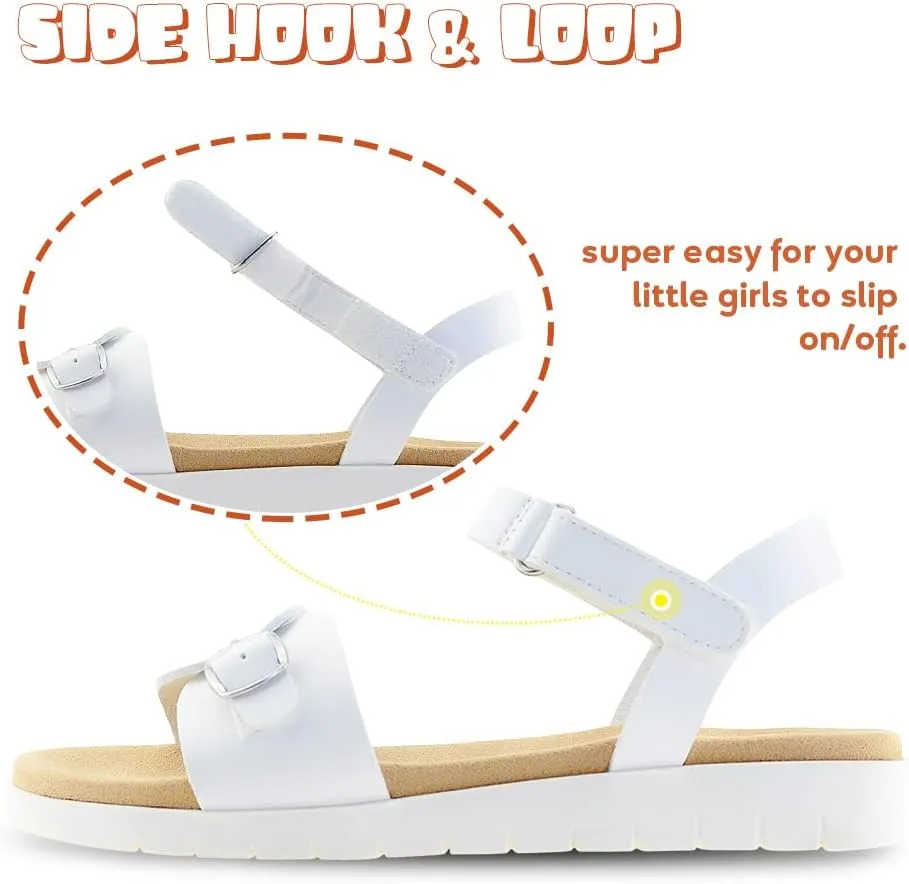 Vonair Girls Sandals Strappy Cute Flats Dress Sandals for Girls Kids Summer Shoes Open Toe with Hook Loop