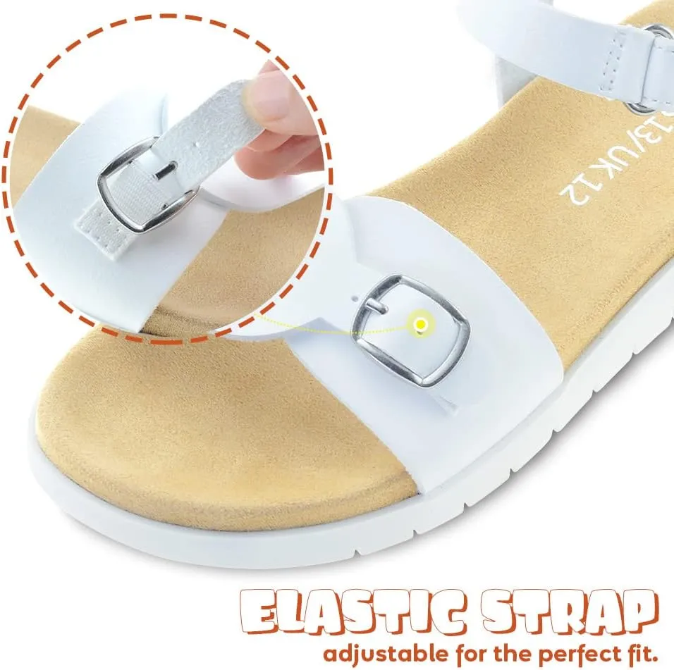 Vonair Girls Sandals Strappy Cute Flats Dress Sandals for Girls Kids Summer Shoes Open Toe with Hook Loop