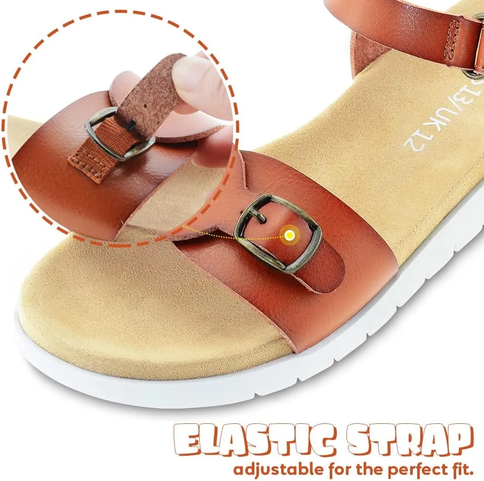 Vonair Girls Sandals Strappy Cute Flats Dress Sandals for Girls Kids Summer Shoes Open Toe with Hook Loop