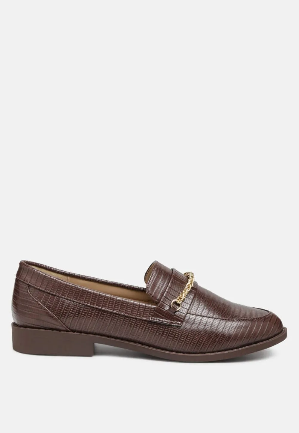 Vouse Low Block Loafers Adorned with Golden Chain