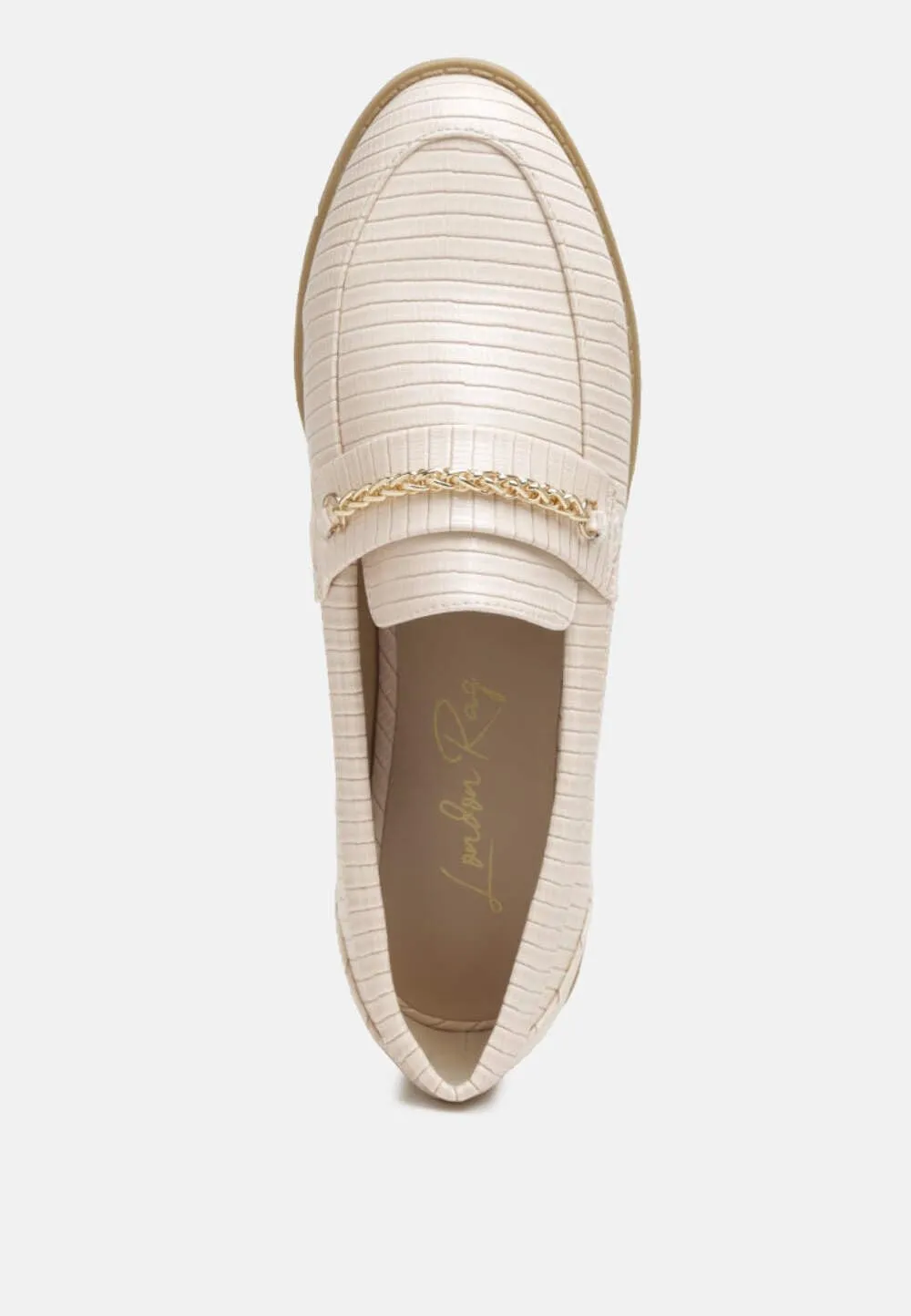 Vouse Low Block Loafers Adorned with Golden Chain