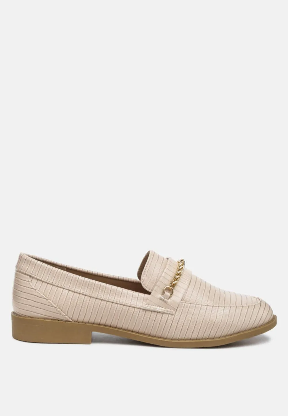 Vouse Low Block Loafers Adorned with Golden Chain