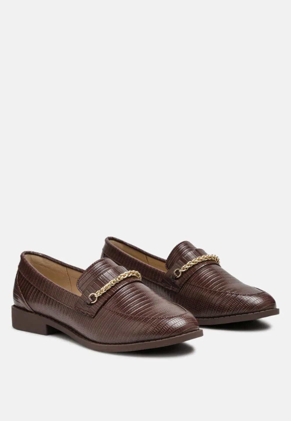 Vouse Low Block Loafers Adorned with Golden Chain