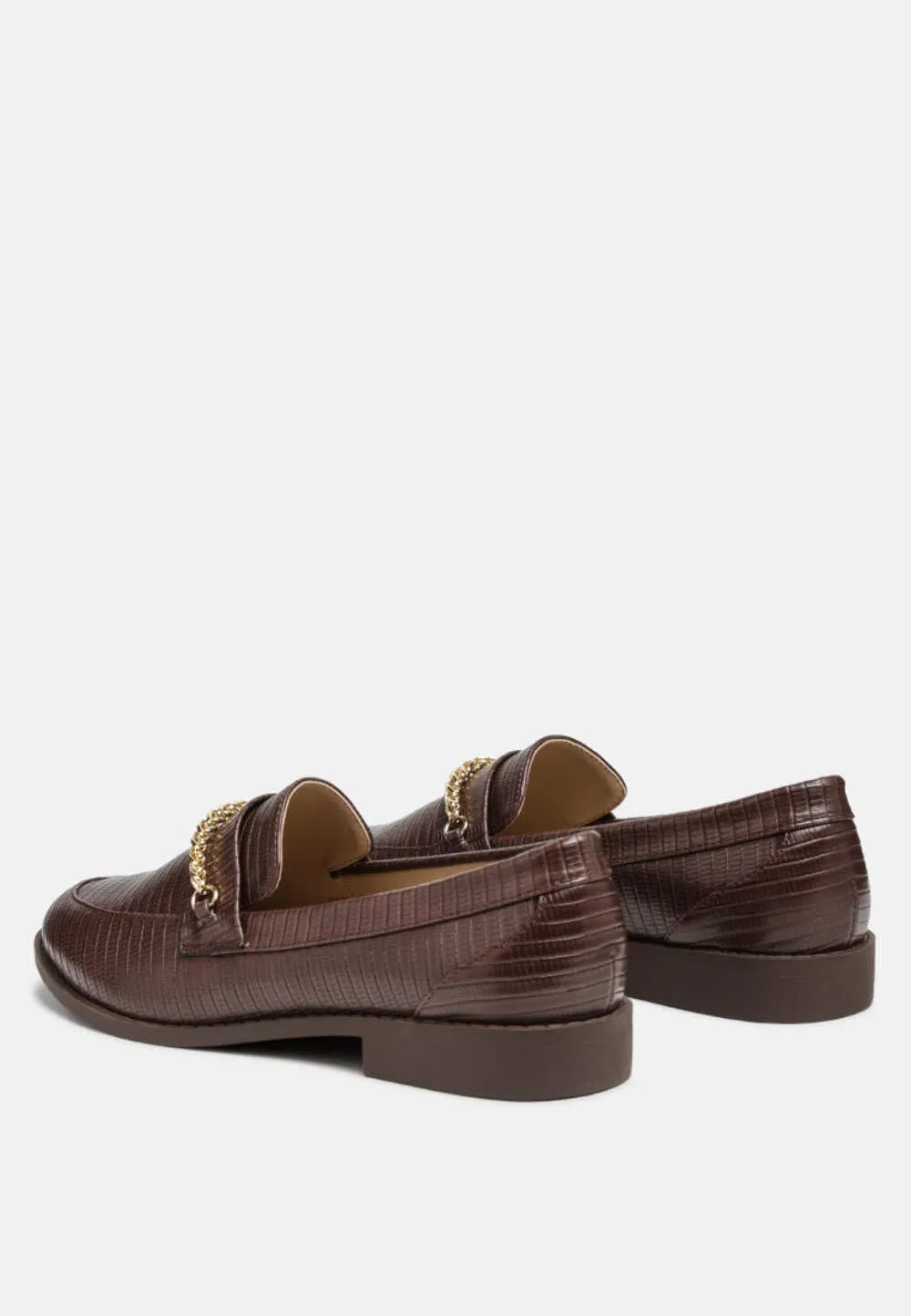 Vouse Low Block Loafers Adorned with Golden Chain