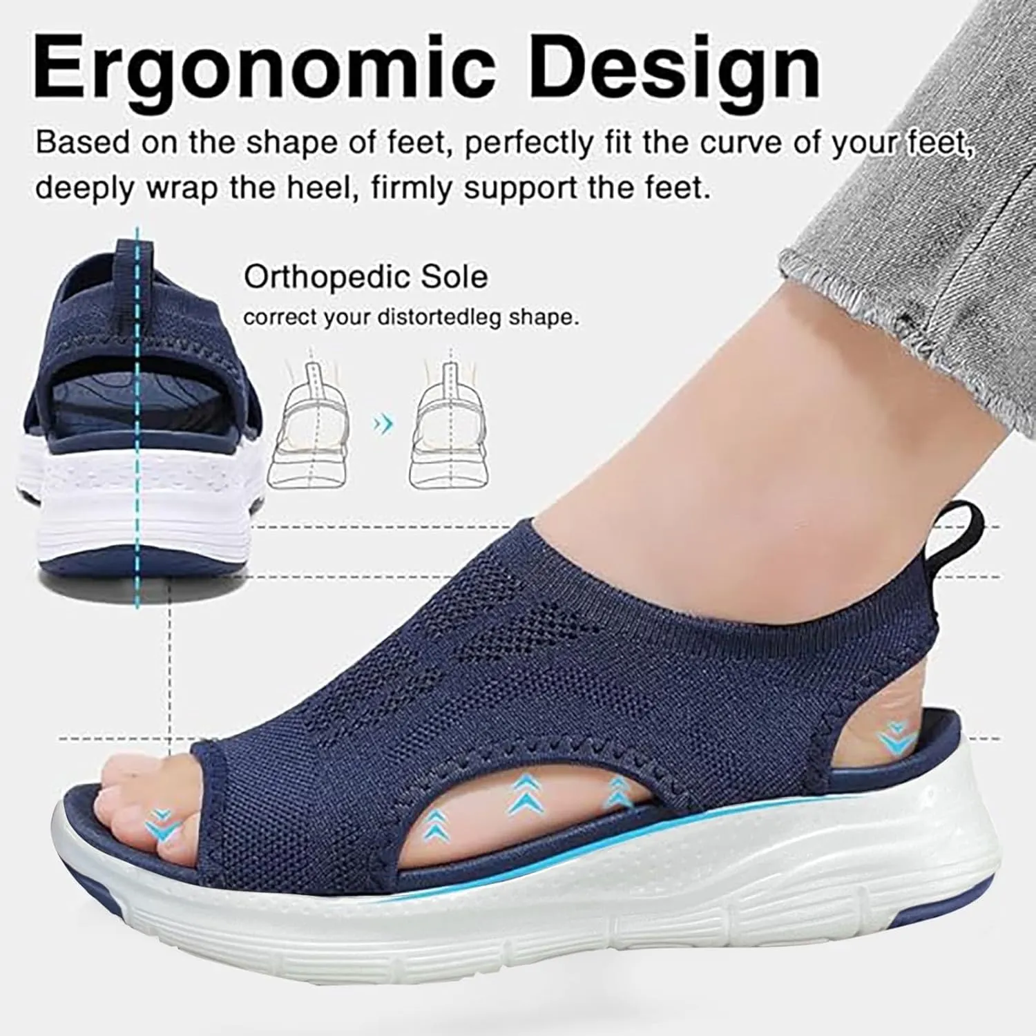 Walking Sandals for Women Platform Wedge with Arch Support Orthotic Comfortable Plantar Fasciitis Sandal Non-slip Casual Open Toe Sport Slip-Ons for Athletic Summer Beach Outdoor