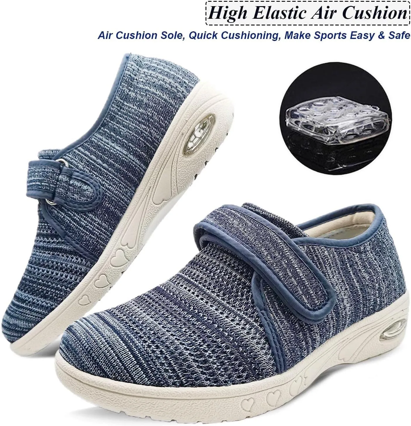 W&LESVAGO Breathable Lightweight Adjustable Diabetic Shoes Wide Width Air Cushion Walking Sneakers for Women Swollen Feet