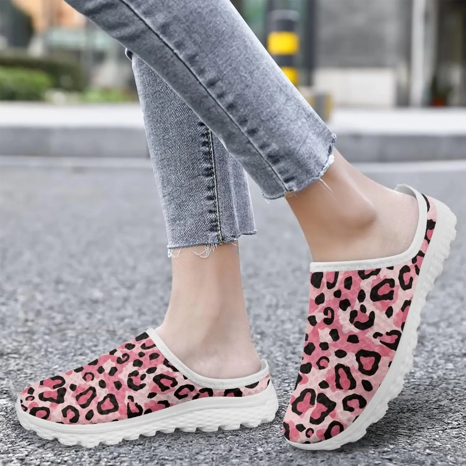 Water Shoes Mules for Women Mesh Shoes Womens Leopard Flats Barefoot Garden Footwear Lightweight Closed Toe Slides