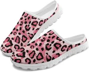 Water Shoes Mules for Women Mesh Shoes Womens Leopard Flats Barefoot Garden Footwear Lightweight Closed Toe Slides