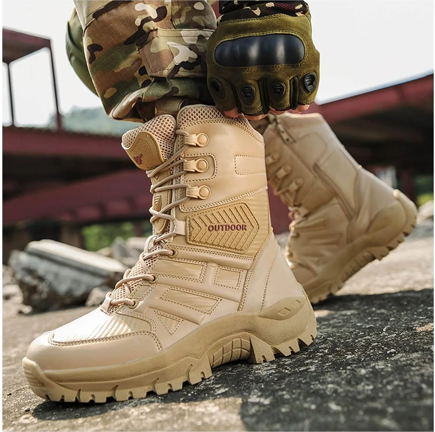 Waterproof Hiking Work Boots Men's Tactical Boots 8 Inches Lightweight Military Boots Breathable Desert Boots