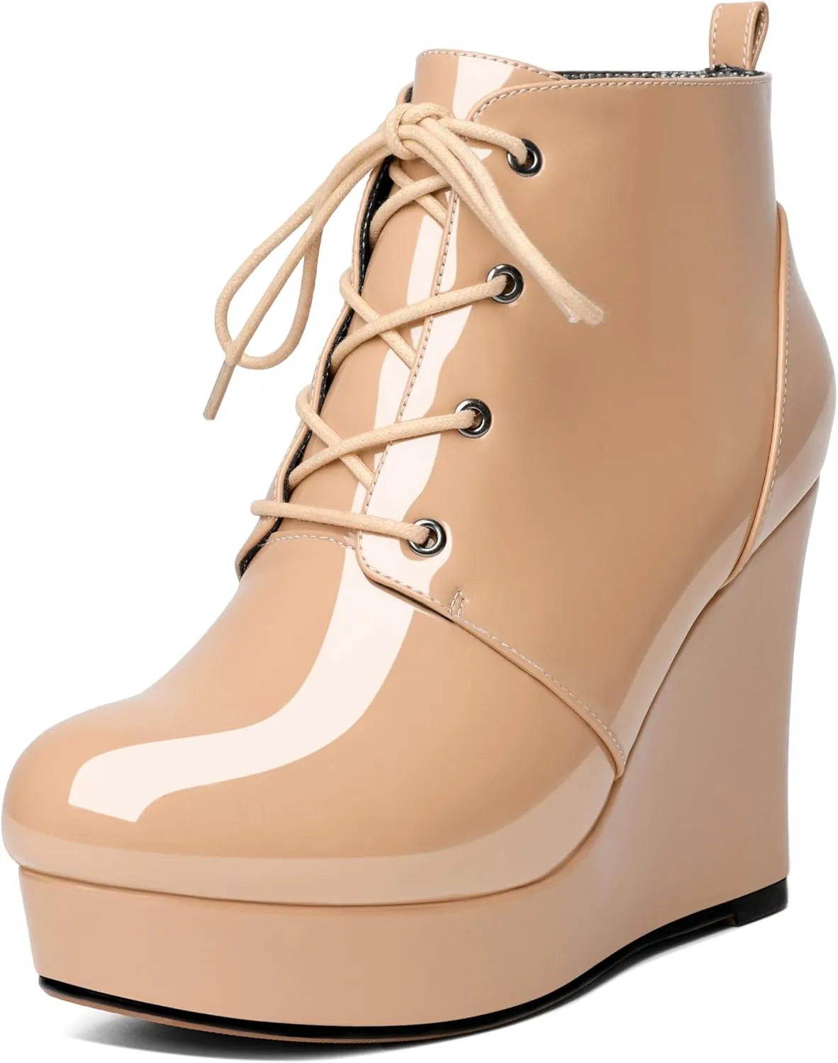 Wedge Ankle Boots Women's Platform Short Bootie Round Toe Lace up Wedge Heels Boots 4 Inch Warm Dress Boots for Party Evening Shoes