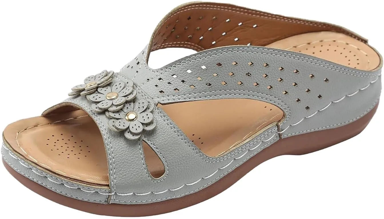 Wedge Sandals for Women 2025 Flowers Wide Width Cross Strap Dress Shoes Slip On Dressy Summer Comfortable Slip On Walking Sandals