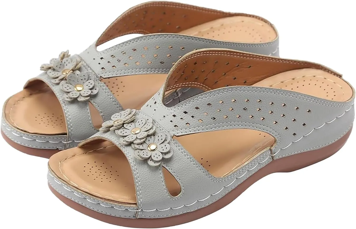 Wedge Sandals for Women 2025 Flowers Wide Width Cross Strap Dress Shoes Slip On Dressy Summer Comfortable Slip On Walking Sandals