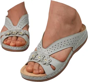 Wedge Sandals for Women 2025 Flowers Wide Width Cross Strap Dress Shoes Slip On Dressy Summer Comfortable Slip On Walking Sandals