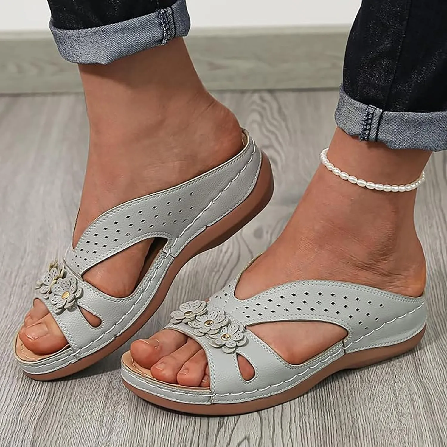 Wedge Sandals for Women 2025 Flowers Wide Width Cross Strap Dress Shoes Slip On Dressy Summer Comfortable Slip On Walking Sandals