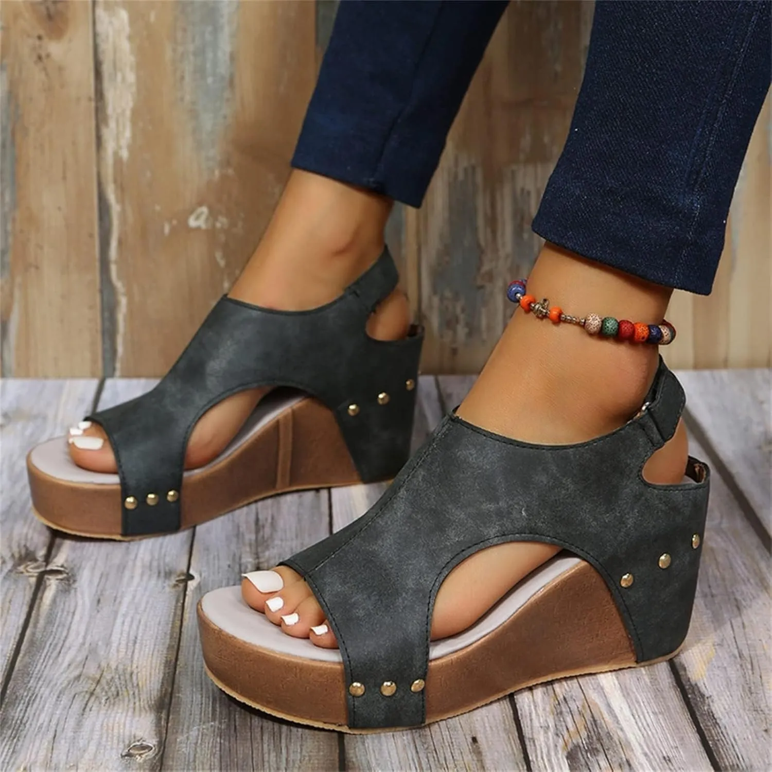 Wedge Sandals for Women 2025 Wide Width Comfortable Open-Toe Cork Casual & Dressy Summer Shoes Platform Wedges Heels Sandals with Ankle Strap Arch Support for Woman Boho Beach Vacation