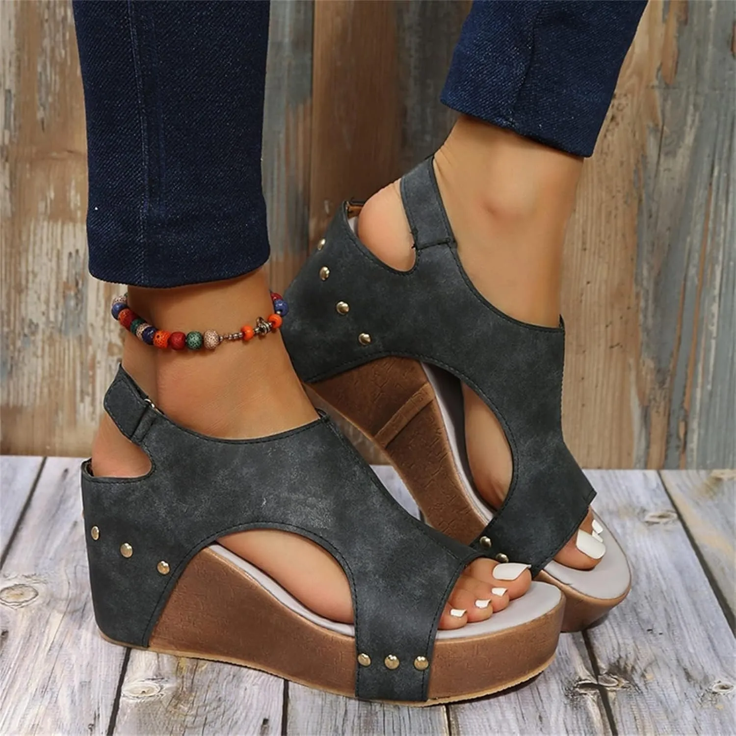 Wedge Sandals for Women 2025 Wide Width Comfortable Open-Toe Cork Casual & Dressy Summer Shoes Platform Wedges Heels Sandals with Ankle Strap Arch Support for Woman Boho Beach Vacation