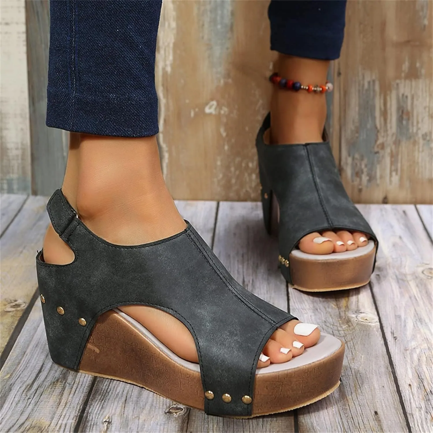 Wedge Sandals for Women 2025 Wide Width Comfortable Open-Toe Cork Casual & Dressy Summer Shoes Platform Wedges Heels Sandals with Ankle Strap Arch Support for Woman Boho Beach Vacation