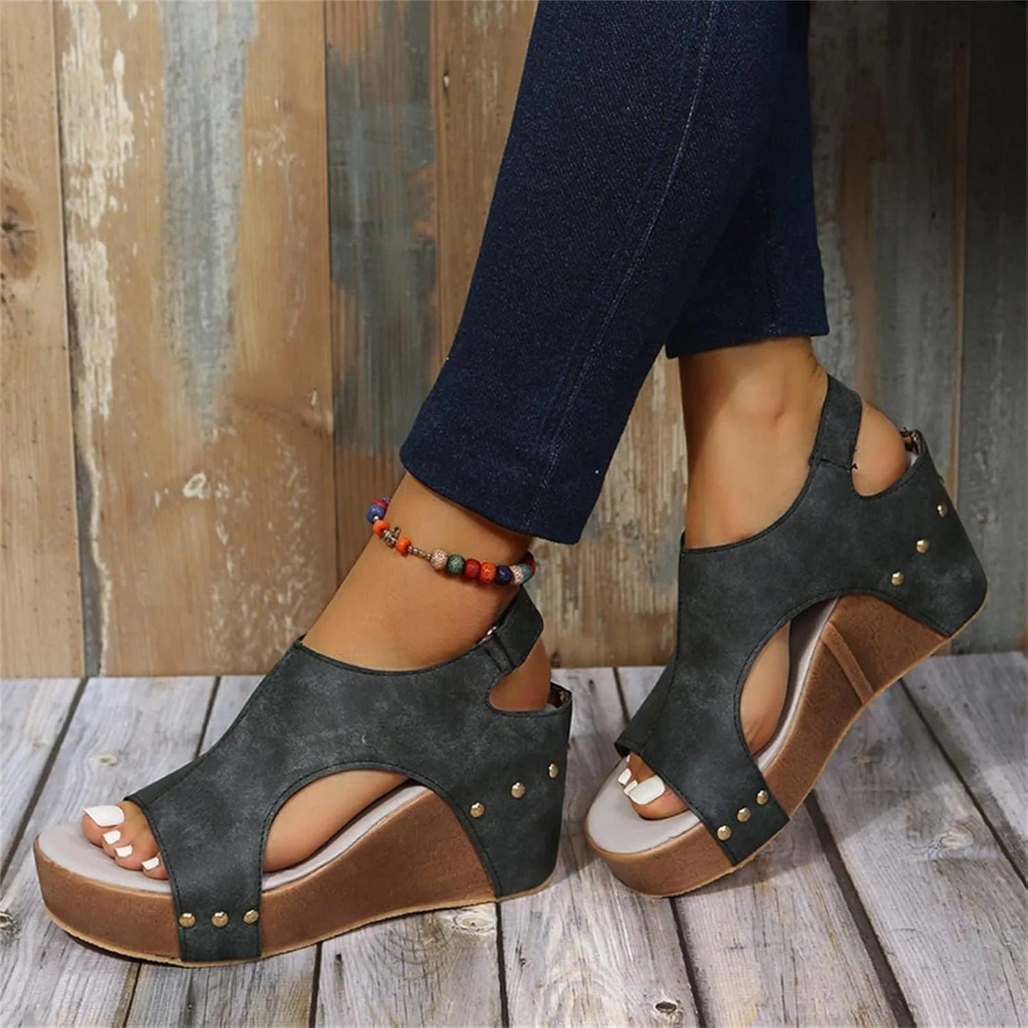 Wedge Sandals for Women 2025 Wide Width Comfortable Open-Toe Cork Casual & Dressy Summer Shoes Platform Wedges Heels Sandals with Ankle Strap Arch Support for Woman Boho Beach Vacation