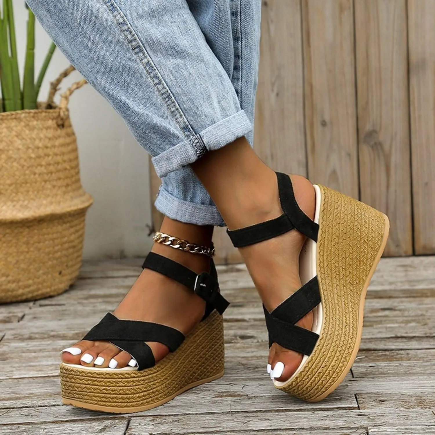 Wedge Sandals for Women Ankle Strap High Heel Platform Open Toe Walking Shoes Cross Band Comfort Wear Dressy Summer Wedges Casual Espadrille 2025 Fashion Breathable Comfortable Sandal