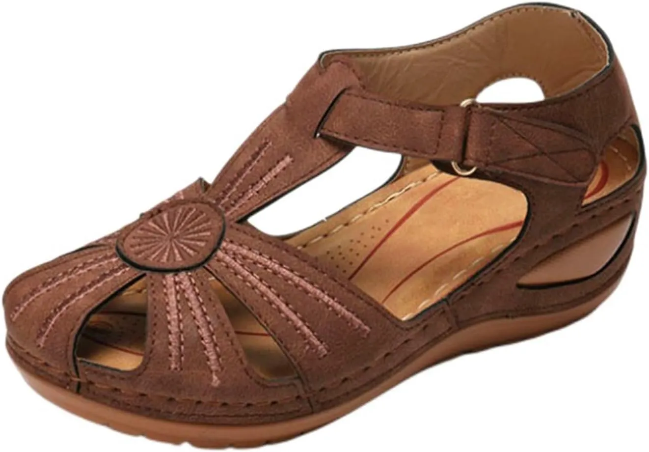 Wedge Sandals for Women Closed Toe Comfortable Dressy Shoes Summer Platform Summer Beach Bohemia Ankle Strap Causal Ladies Wedges Casual Hollow Out Orthopedic Comfy Gladiator Slip On Sandal