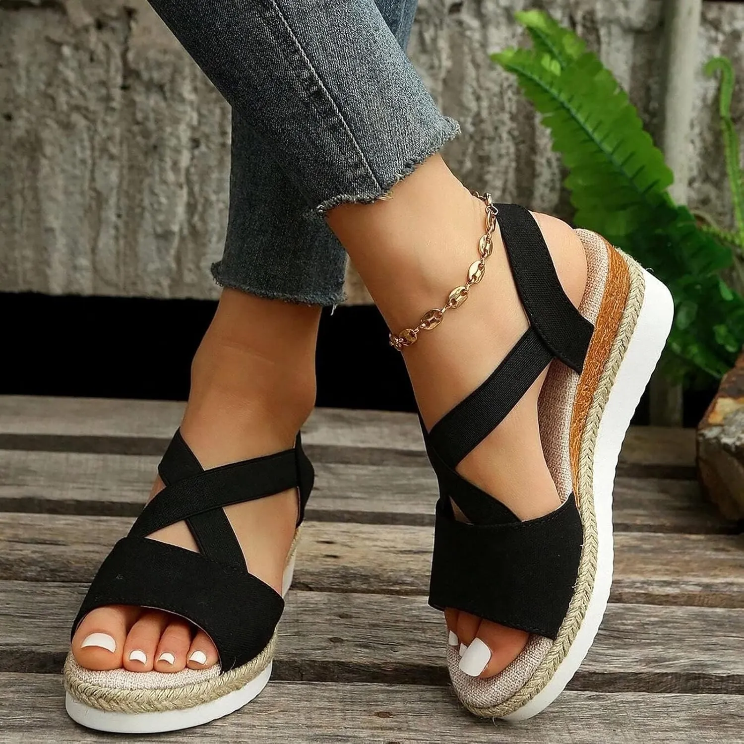 Wedge Sandals for Women, Espadrilles Women Open Toe Ankle Strap Heels Dressy Summer Platform Comfortable Slip on Walking Wedges 2025 Espadrille Casual Orthopedic Dress Shoes Buckle Beach
