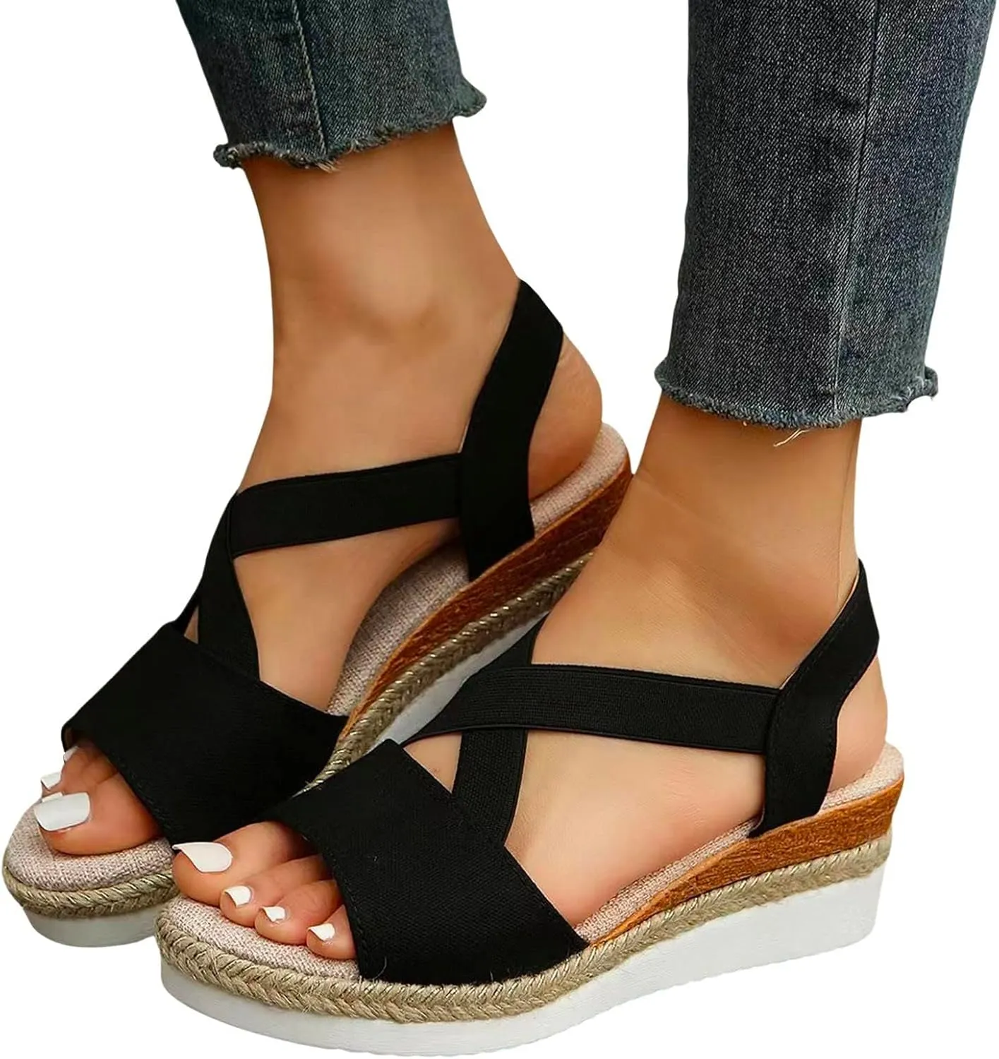 Wedge Sandals for Women, Espadrilles Women Open Toe Ankle Strap Heels Dressy Summer Platform Comfortable Slip on Walking Wedges 2025 Espadrille Casual Orthopedic Dress Shoes Buckle Beach