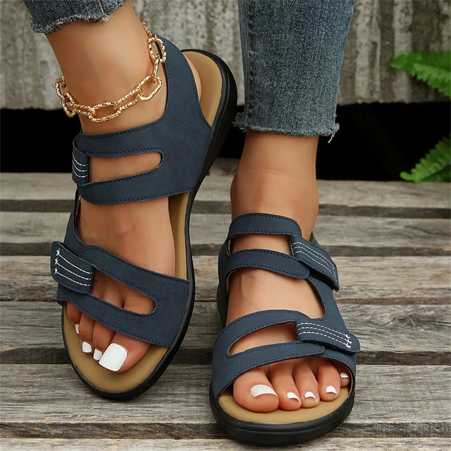 Wedge Sandals for Women Flats Elastic Ankle Strap Dressy Shoe Adjustable Hot Summer Travel Sandals