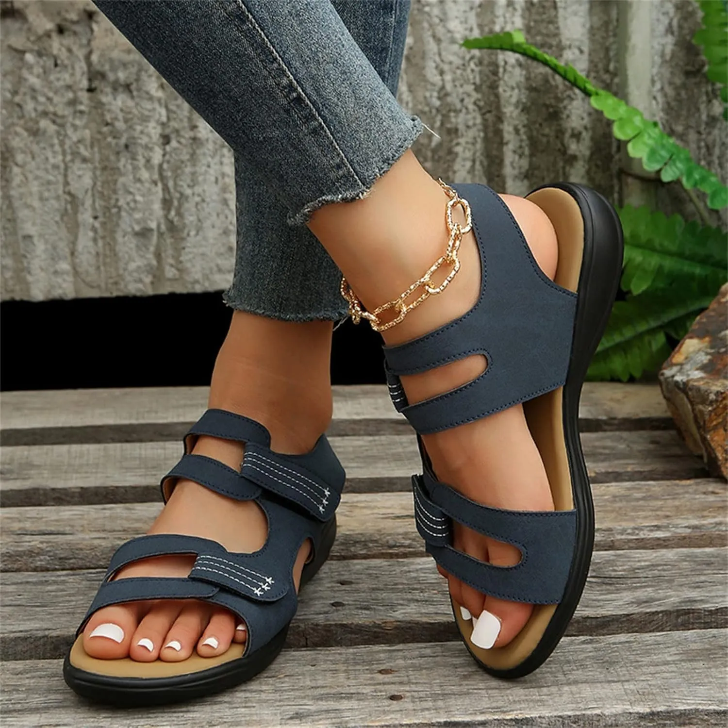 Wedge Sandals for Women Flats Elastic Ankle Strap Dressy Shoe Adjustable Hot Summer Travel Sandals