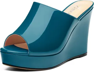 Wedge Sandals for Women Platform High Heels Summer Mules Slip on Comfortable Casual Open Toe Heeled Sandals 3.94 Inch