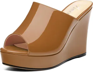 Wedge Sandals for Women Platform High Heels Summer Mules Slip on Comfortable Casual Open Toe Heeled Sandals 3.94 Inch