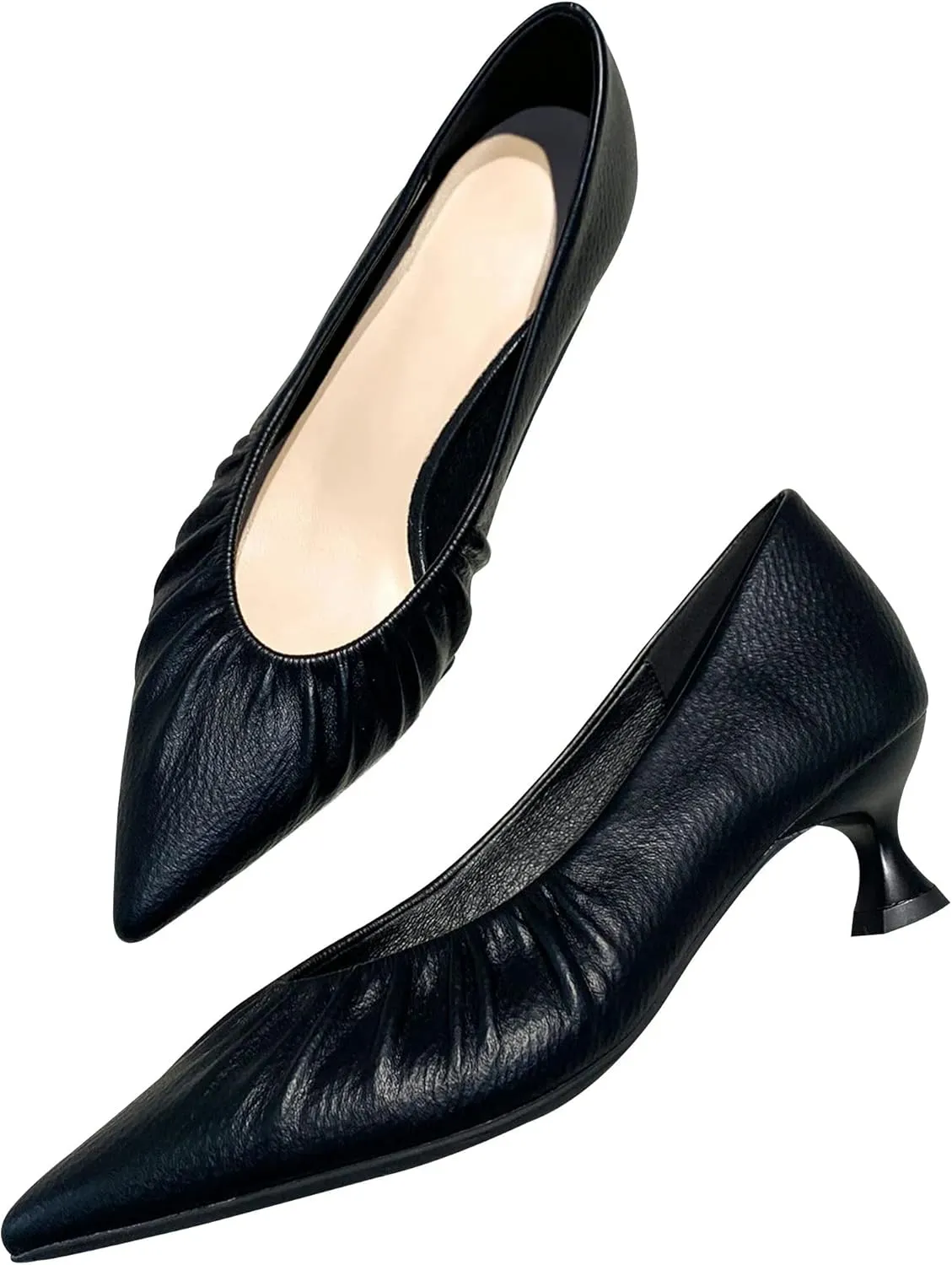 WENJIAZHIZHI Women's Pointed Toe Kitten Low Heels for Women Wedding Dressy Closed Toe Slip-On Loafers Pumps Shoes