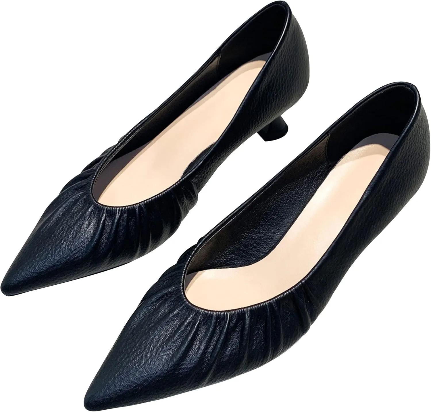 WENJIAZHIZHI Women's Pointed Toe Kitten Low Heels for Women Wedding Dressy Closed Toe Slip-On Loafers Pumps Shoes