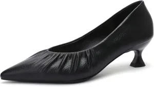 WENJIAZHIZHI Women's Pointed Toe Kitten Low Heels for Women Wedding Dressy Closed Toe Slip-On Loafers Pumps Shoes