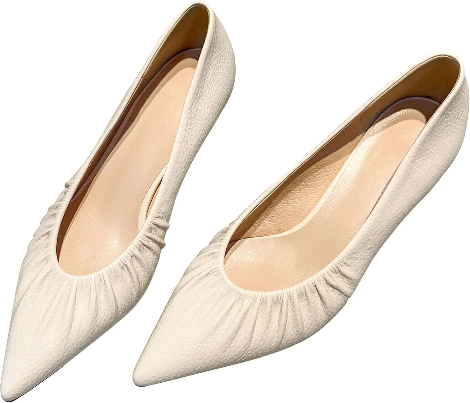 WENJIAZHIZHI Women's Pointed Toe Kitten Low Heels for Women Wedding Dressy Closed Toe Slip-On Loafers Pumps Shoes