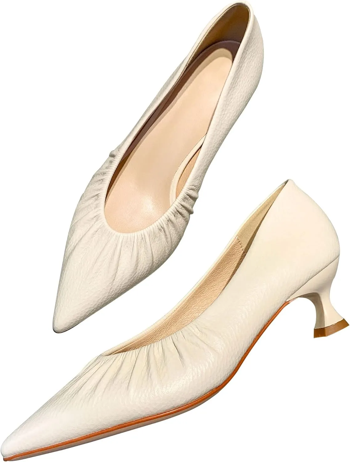 WENJIAZHIZHI Women's Pointed Toe Kitten Low Heels for Women Wedding Dressy Closed Toe Slip-On Loafers Pumps Shoes